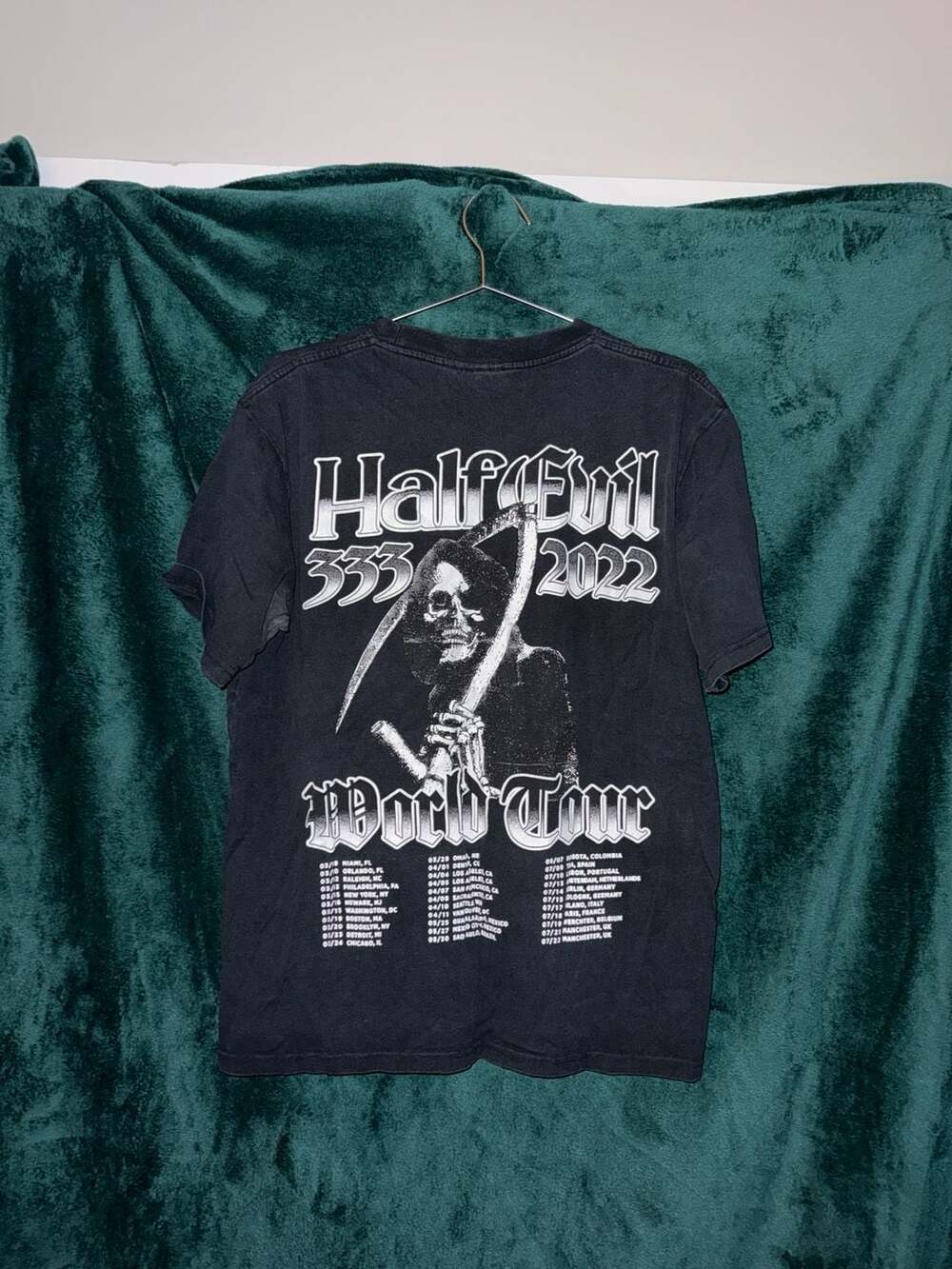 Half Evil 333 2022 World Tour Grim Reaper Graphic T-Shirt Black Size L
